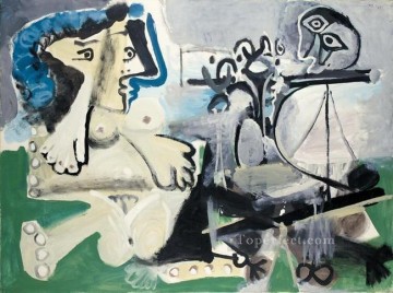 パブロ・ピカソ Painting - 座る裸婦とフルート奏者 1967年 パブロ・ピカソ